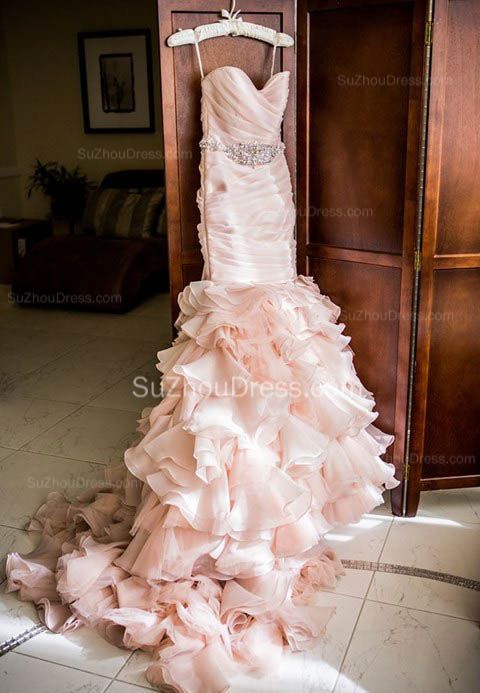 Luxury Blush Pink Mermaid Wedding Dress Pink With Sweetheart Neckline,  Beaded Crystal Embellishments, And Ruffled Skirt Plus Size Bridal Gown For  Dubai Weddings Vestidos Noiva From Verycute, $98.9