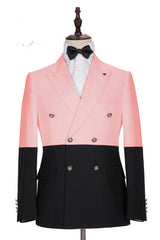 Modern Pink Double Breasted Slim Fit Designer Men Suits for Prom-Ballbella