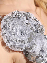 Modern Silver Evening Dress Sequin 2 Piece Mother Dress Sheath Split V Neck Flower Ankle Length Party Dress-Ballbella