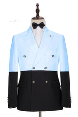 Modern Sky Blue Double Breasted Men Suits with Peaked Lapel-Ballbella