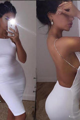 Modern Spaghetti-Strap Short Homecoming Dresses Sleeveless White Backless Cocktail Dress-Ballbella