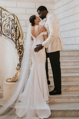 Modern Spaghetti-Straps Cap Sleeves Mermaid Wedding Dresses Online-Ballbella