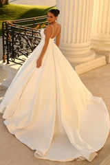 Modern Spaghetti-Straps Sleeveless Ball Gown Wedding Dresses Online-Ballbella