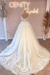Modern Spaghetti-Straps Sleeveless Long Lace Wedding Dresses Online-Ballbella