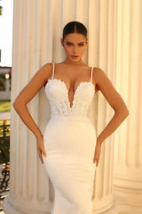 Modern Spaghetti-Straps Sleeveless Mermaid Wedding Dresses Online With Lace-Ballbella