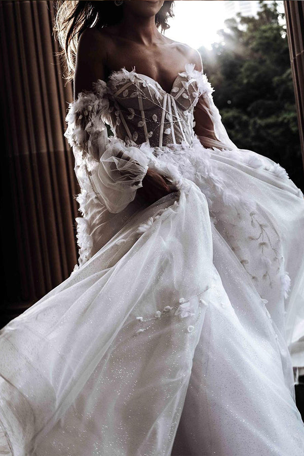 Modern Sweetheart Sleeveless Wedding Dress White 3D Floral Lace Bridal Gown Modern Sweetheart Sleeveless Wedding Dress White 3D Floral Lace Bridal Gown