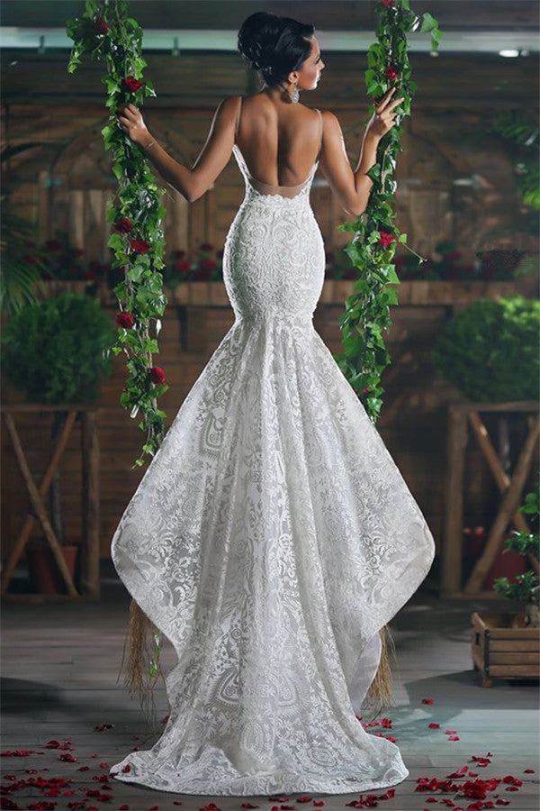 Modern V neck Mermaid Wedding Dresses Long Charming Lace Ope Back Tulle Straps Bridal Gowns Modern V neck Mermaid Wedding Dresses Long Charming Lace Ope Back Tulle Straps Bridal Gowns