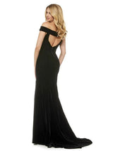 Modern Women's Formal Dress Black Backless Velour Floor-Length Split Formal Dress Gossip Gowns-Ballbella