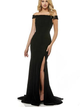 Modern Women's Formal Dress Black Backless Velour Floor-Length Split Formal Dress Gossip Gowns-Ballbella