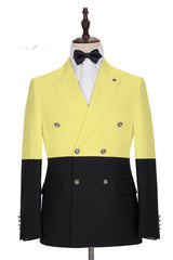 Modern Yellow Designer Slim Fit Double Breasted Prom Outfits for Guys-Ballbella