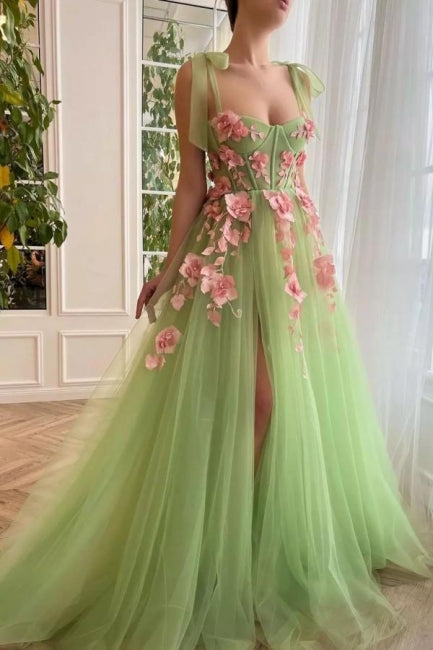 Modest Spaghetti-Straps Sleeveless Long Soft Net Prom Dress with Front Split Modest Spaghetti-Straps Sleeveless Long Soft Net Prom Dress with Front Split