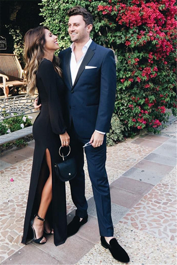 Navy Blue Prom Outfits Notch Lapel Slim Fit Men Suit Navy Blue Prom Outfits Notch Lapel Slim Fit Men Suit