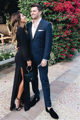 Navy Blue Prom Outfits Notch Lapel Slim Fit Men Suit-Ballbella