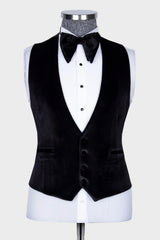 Navy Blue Velvet 3-Piece Peaked Lapel Prom Suit with Gold Beadings-Ballbella