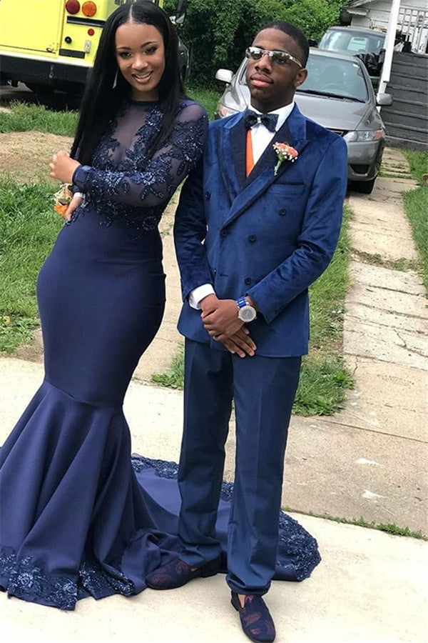Navy Blue Velvet Men Suit Peaked Lapel Double Breasted Prom Suit Navy Blue Velvet Men Suit Peaked Lapel Double Breasted Prom Suit