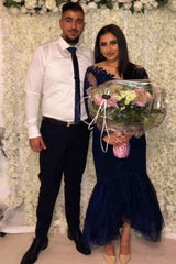 Navy Long Sleeve Mermaid Evening Dress Floor Length-Ballbella