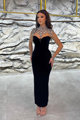 New Arrival Black Ankle-Length V-Neck Sleeveless Mermaid Prom Dresses-Ballbella