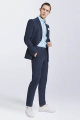 New Arrival Dark Navy Mens Casual Suits Stripes Patch Pockets Daily Men's Suits-Ballbella