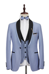 New Arrival Light Blue Classy Black Shawl Lapel One Button Men's Formal Suit for Wedding-Ballbella