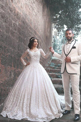 New Arrival Long Sleeves Bridal Dress Lace Applique Custom Made Wedding Dresses-Ballbella