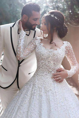 New Arrival Long Sleeves Bridal Dress Lace Applique Custom Made Wedding Dresses-Ballbella