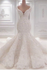 New Arrival Mermaid Vintage Wedding Dresses Online Classic V Neck Lace Bridal Gowns Online-Ballbella
