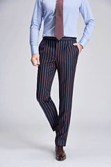 New Arrival Stripes Dark Navy Mens Suits Peak Lapel Three Flap Pockets Suits for Men-Ballbella