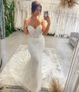 New Arrival Sweetheart Sleeveless Spaghetti Straps Mermaid Wedding Dress-Ballbella