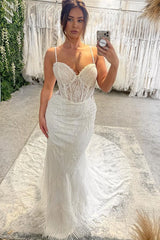 New Arrival Sweetheart Sleeveless Spaghetti Straps Mermaid Wedding Dress-Ballbella