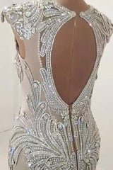 New Arrival V Neck Cap Sleeve Beads Crystals Mermaid Wedding Dress Lace Applique-Ballbella