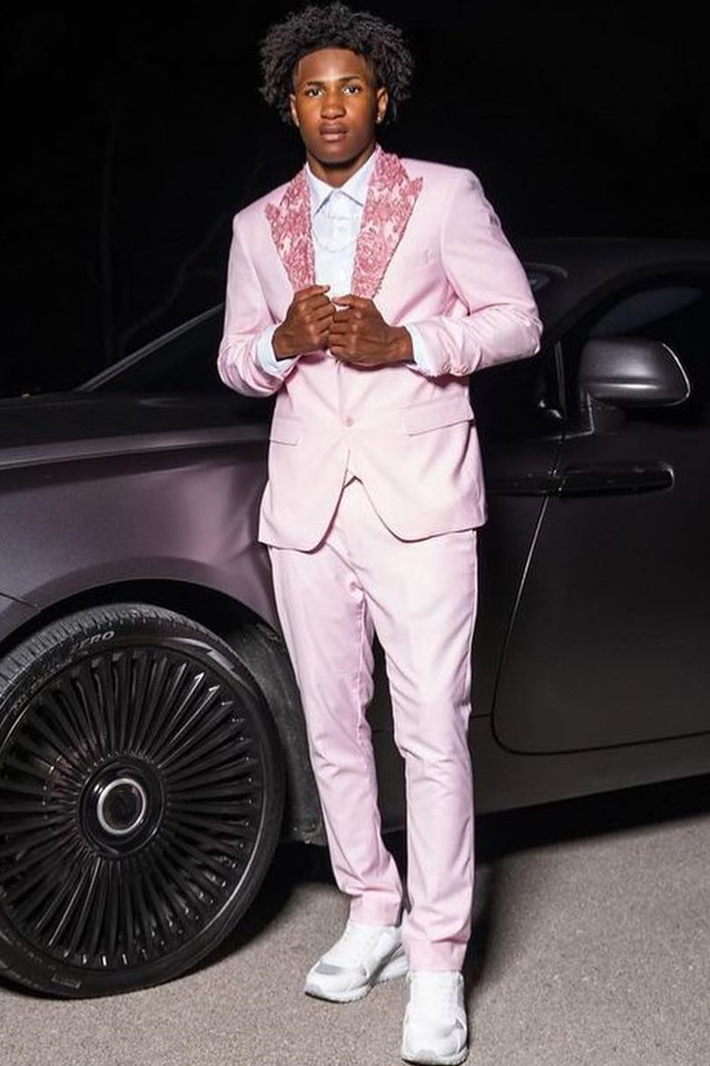 pink dress suit New Prom with Peaked Lapel Key Pieces Hunter 100% Cotton Midi This Designer Suit will Color:Alloy Pin Dot