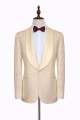 Noble Champagne Jacquard Wedding Tuxedos for Groom Silk Shawl Lapel Prom Suits-Ballbella