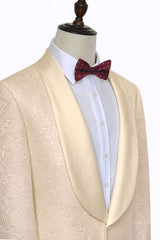 Noble Champagne Jacquard Wedding Tuxedos for Groom Silk Shawl Lapel Prom Suits-Ballbella