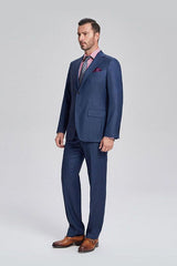 Notch Lapel Flap Pocket Navy Blue Mens Business Suits-Ballbella
