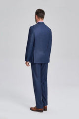 Notch Lapel Flap Pocket Navy Blue Mens Business Suits-Ballbella