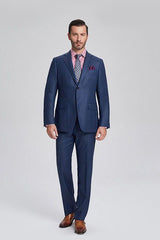 Notch Lapel Flap Pocket Navy Blue Mens Business Suits-Ballbella