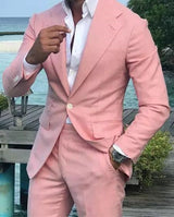 Notched Lapel Prom Tuxedos Linen Wedding Party Groomsman Suits-Ballbella