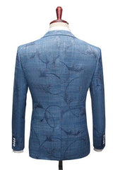 Ocean Blue Wood Men's Business Suitss Online Notched Lapel Print Tuxedo-Ballbella