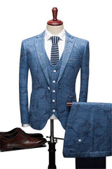 Ocean Blue Wood Men's Business Suitss Online Notched Lapel Print Tuxedo-Ballbella