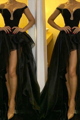 Off-the-Shoulder Black Evening Dresses for Women Organza Long Prom Dresses On Sale-Ballbella