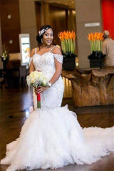 Off the Shoulder Court Train Tulle Mermaid Sleeveless Beading Wedding Dresses-Ballbella