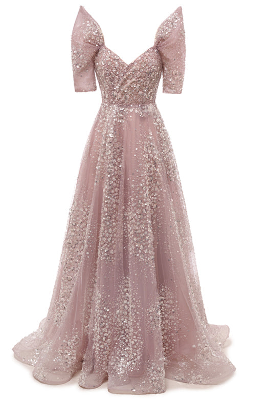 Off The Shoulder Dusty Pink A-Line Belt Evening Dresses Off The Shoulder Dusty Pink A-Line Belt Evening Dresses