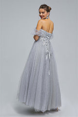 Off-the-shoulder Lace Applique Ankle Length Backless Vintage Beautiful Ball Gown Prom Dress-Ballbella