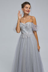 Off-the-shoulder Lace Applique Ankle Length Backless Vintage Beautiful Ball Gown Prom Dress-Ballbella