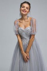 Off-the-shoulder Lace Applique Ankle Length Backless Vintage Beautiful Ball Gown Prom Dress-Ballbella