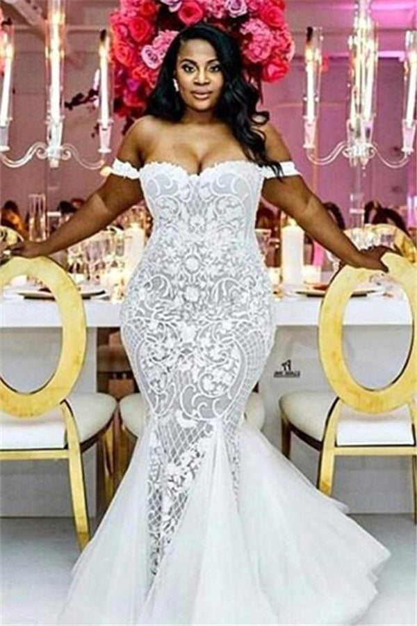Off the shoulder Lace Mermaid Plus Size Wedding Dresses Off the shoulder Lace Mermaid Plus Size Wedding Dresses