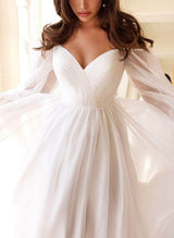 Off-the-Shoulder Long Sleeves Chiffon Floor-Length Wedding Dress-Ballbella