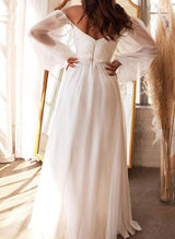 Off-the-Shoulder Long Sleeves Chiffon Floor-Length Wedding Dress-Ballbella