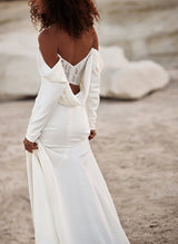 Off-The-Shoulder Long Sleeves Satin Wedding Dresses Sequins-Ballbella