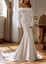 Off-The-Shoulder Mermaid Fitted Wedding Dress-Ballbella